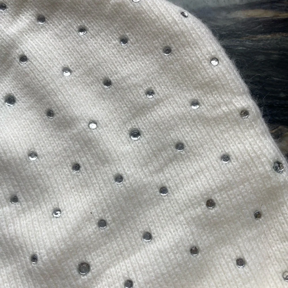Rhinestone beaded beanie. Off white, NWOT. Bling bling.